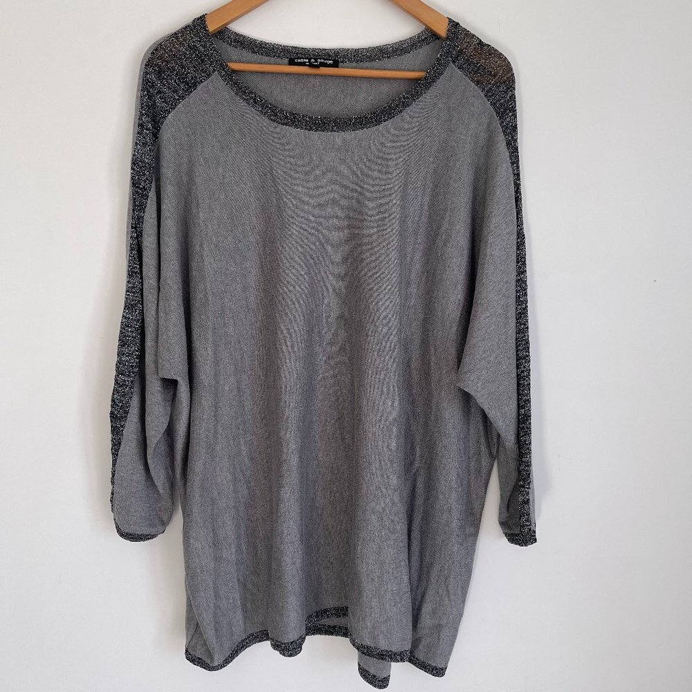 Cable & Gauge Women Gray Long Sleeve Pullover Sweater Top Size Plus Size 3X